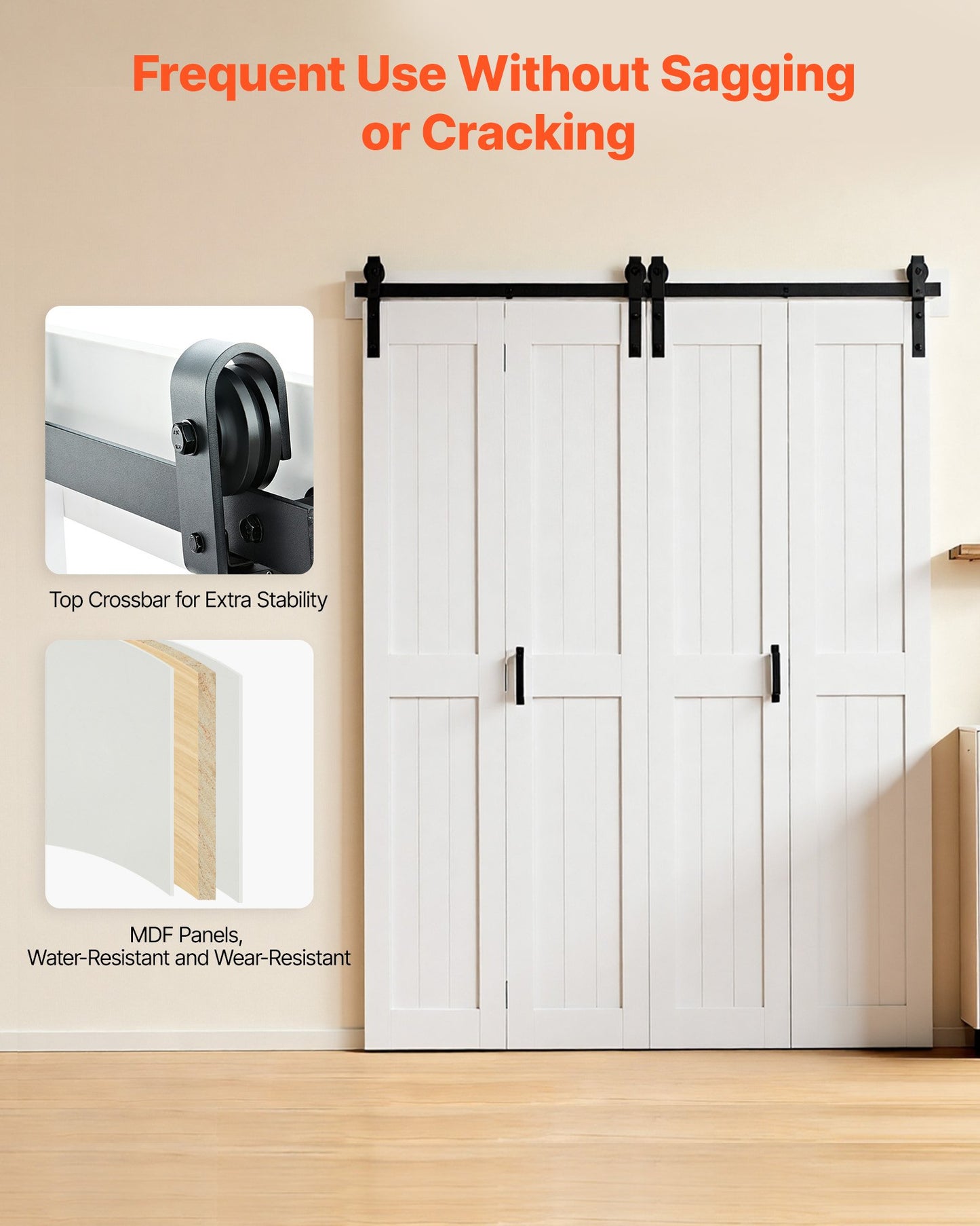 72-Inch White Bifold Barn Door with Hardware Kit - Space-Saving MDF Sliding Closet Door