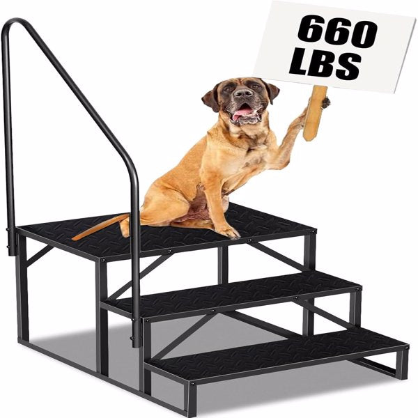 3-Step RV Ladder Stool with Handrail - Heavy Duty, Black