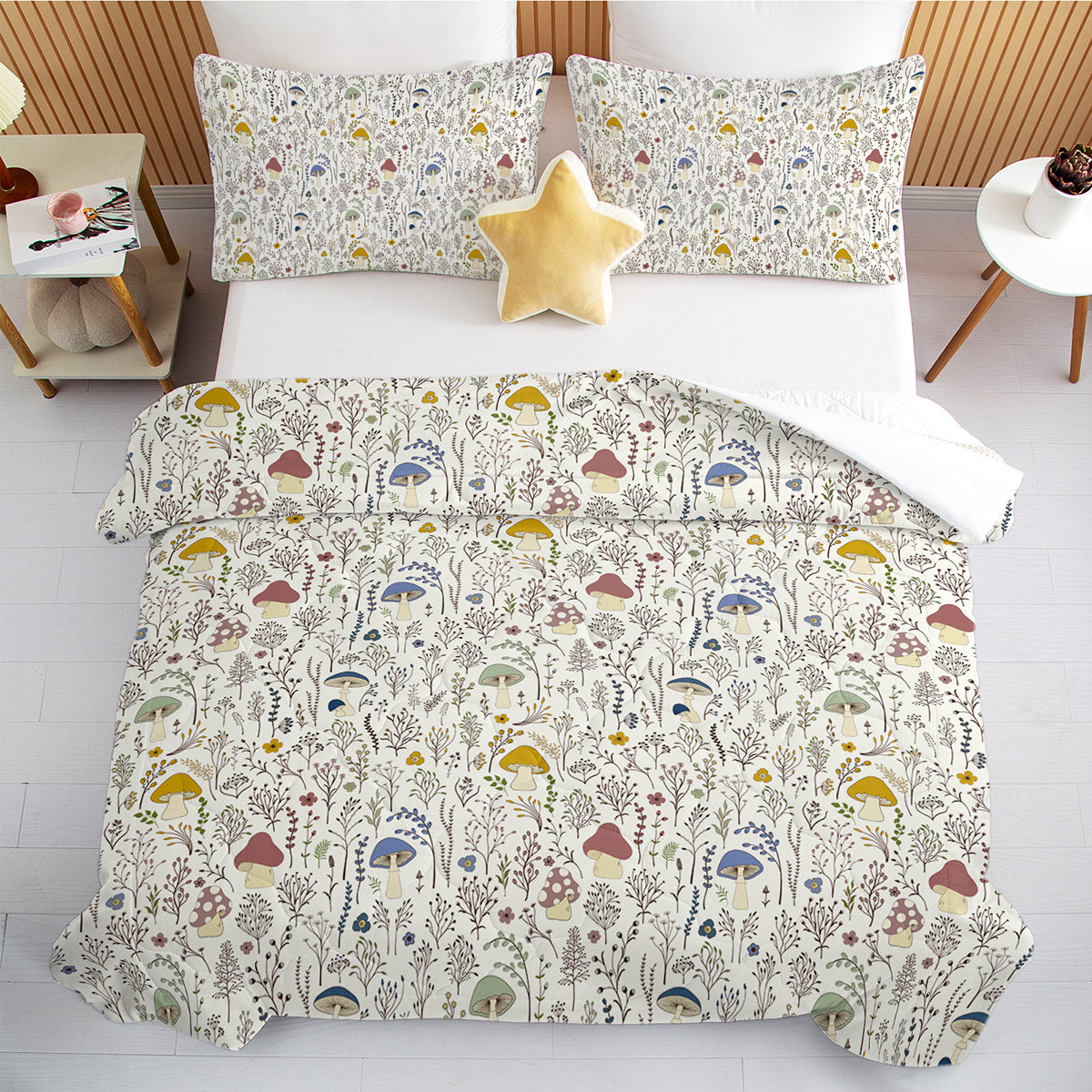 3-Piece Mushroom Comforter Set - Soft Microfiber Bedding