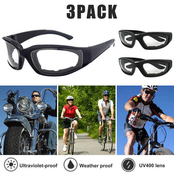 3 Pairs Clear Motorcycle Riding Glasses - Wind Resistant Eye Protection