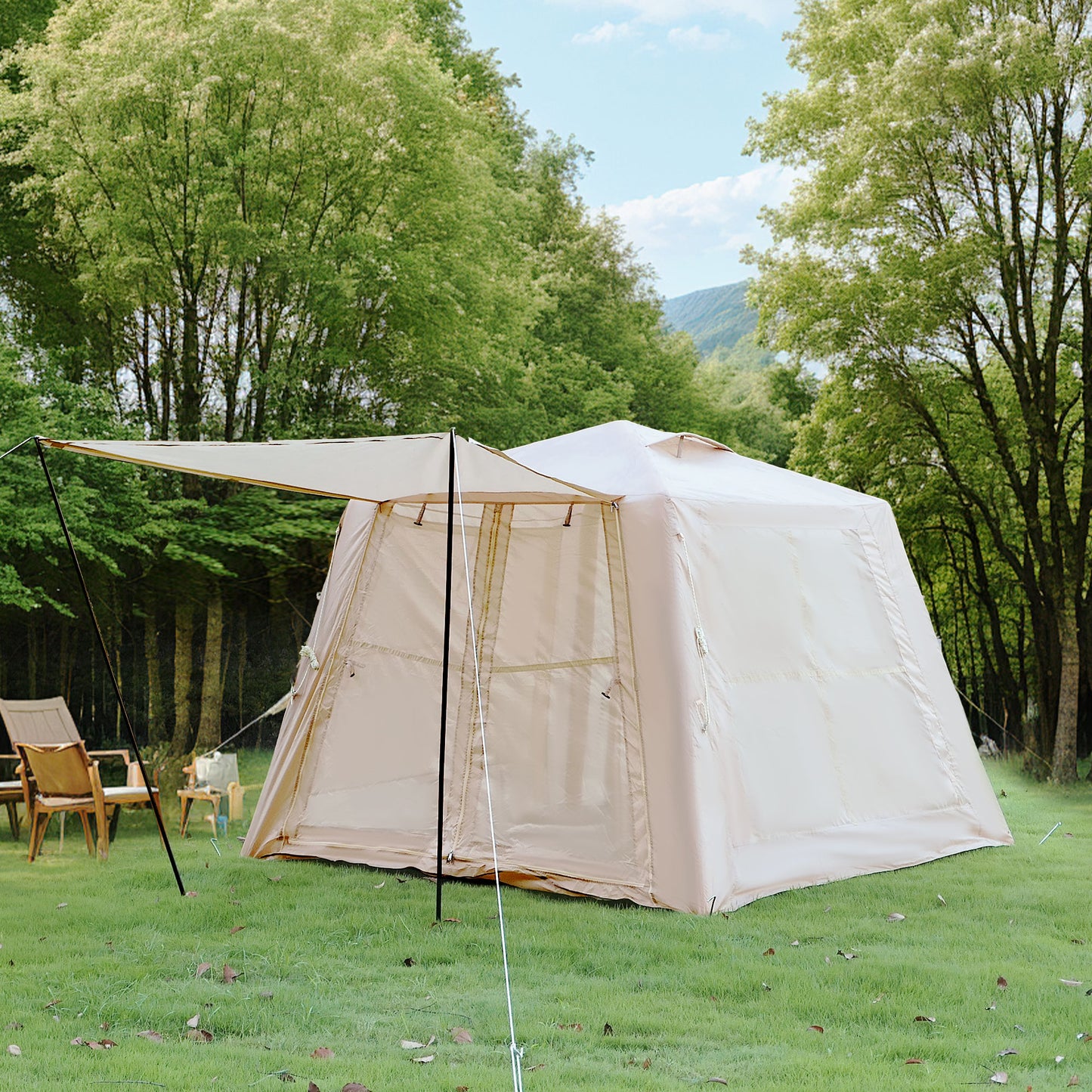 Inflatable Camping Tent for 2-3 People - Waterproof Beige Glamping
