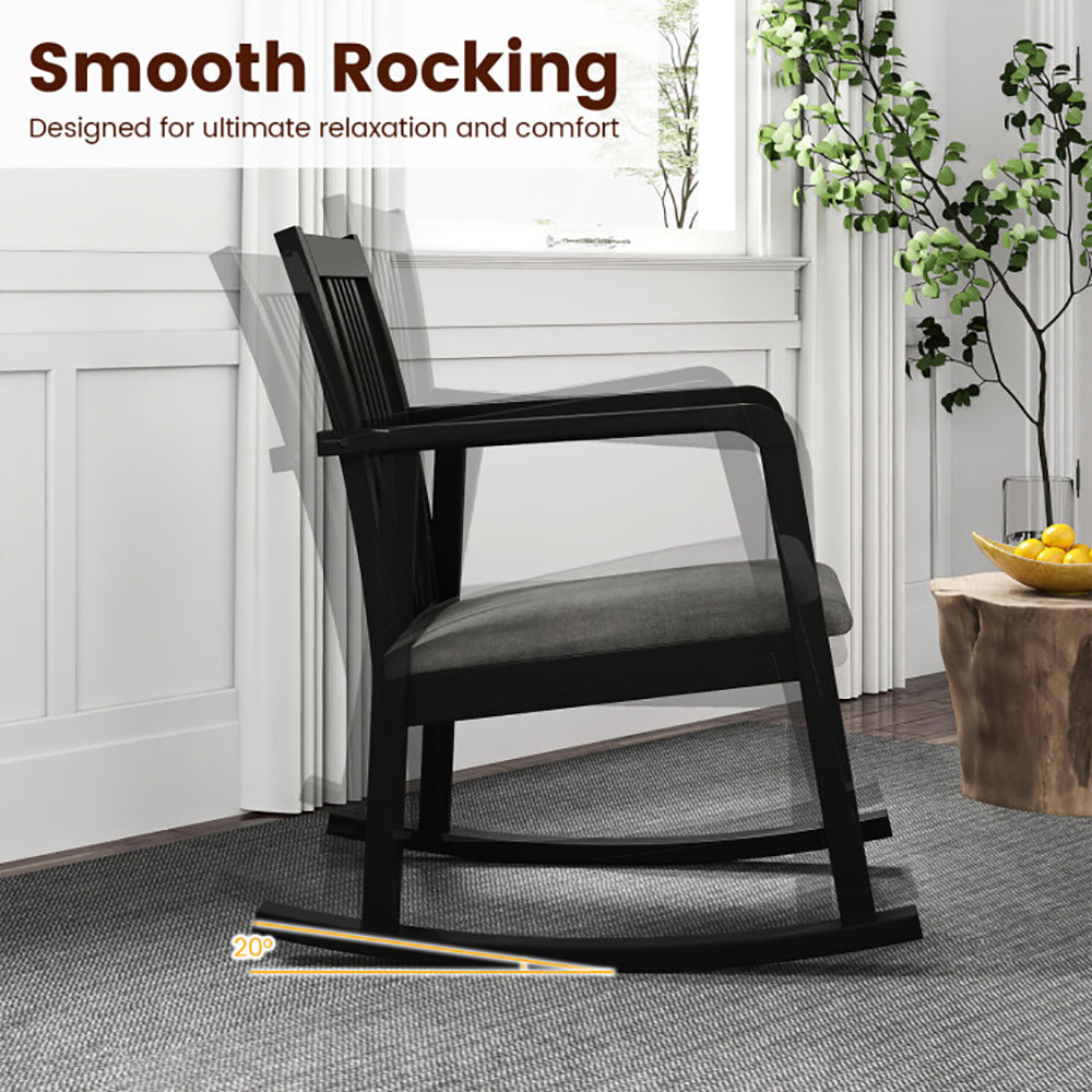 Rocking Chair With Slatted Back And Curved Armrests Rubberwood For
