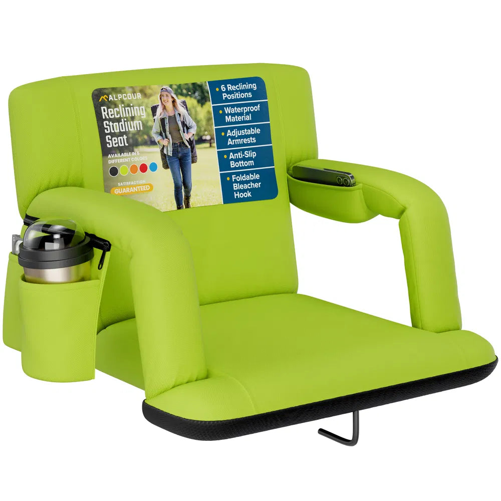 Reclining Stadium Seat - Waterproof Foldable Camping Chair with Armrests & Adjustable Positions