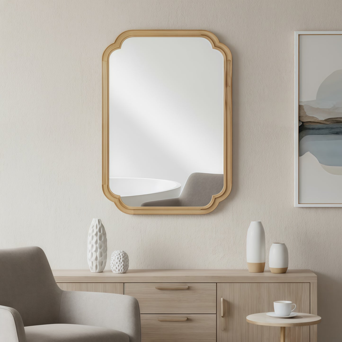 Natural Wood Decorative Mirror - 20" x 30" Solid Wood Frame