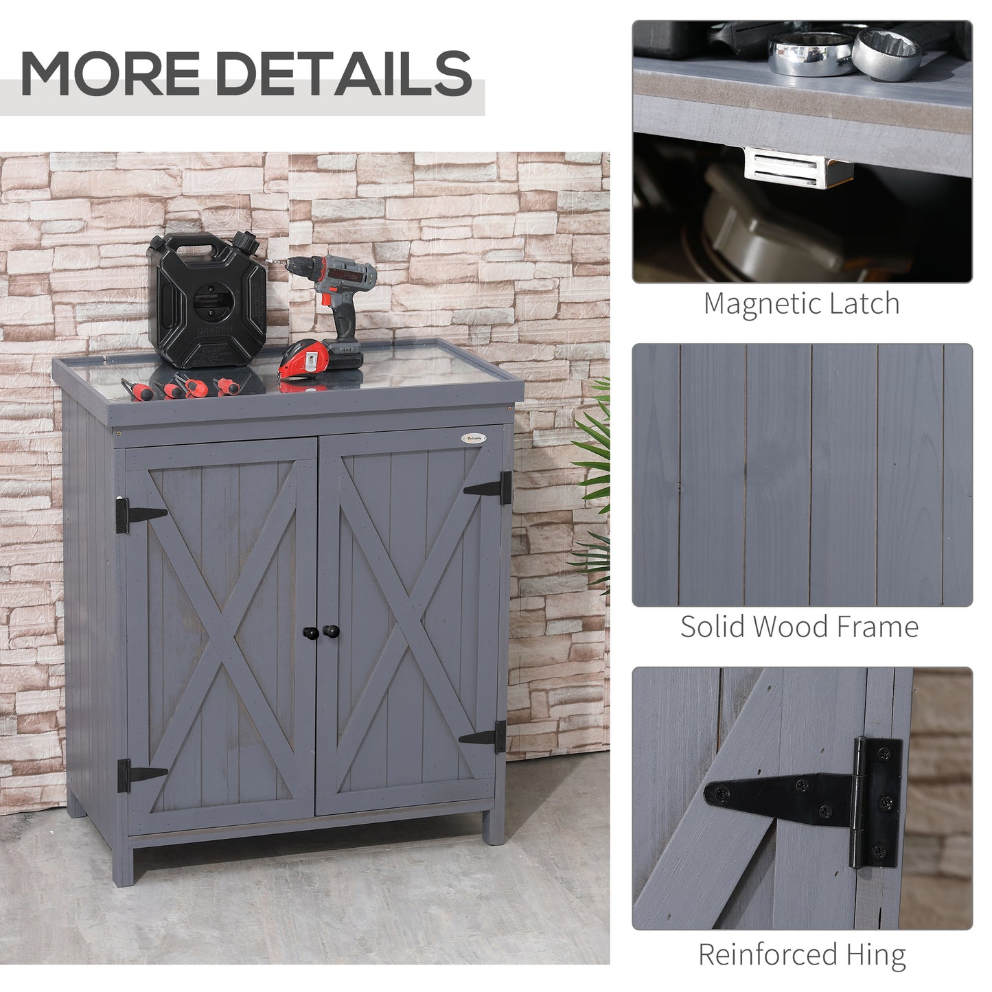 Outdoor Storage Cabinet with Galvanized Steel Top and Shelves - Gray Garden Tool Shed 970x510x260 mm