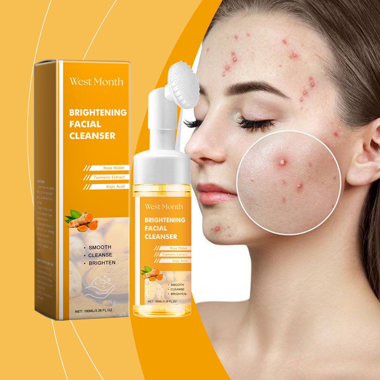 Turmeric Facial Cleanser with Brush - Anti-Acne & Deep Pore Cleansing 100ml