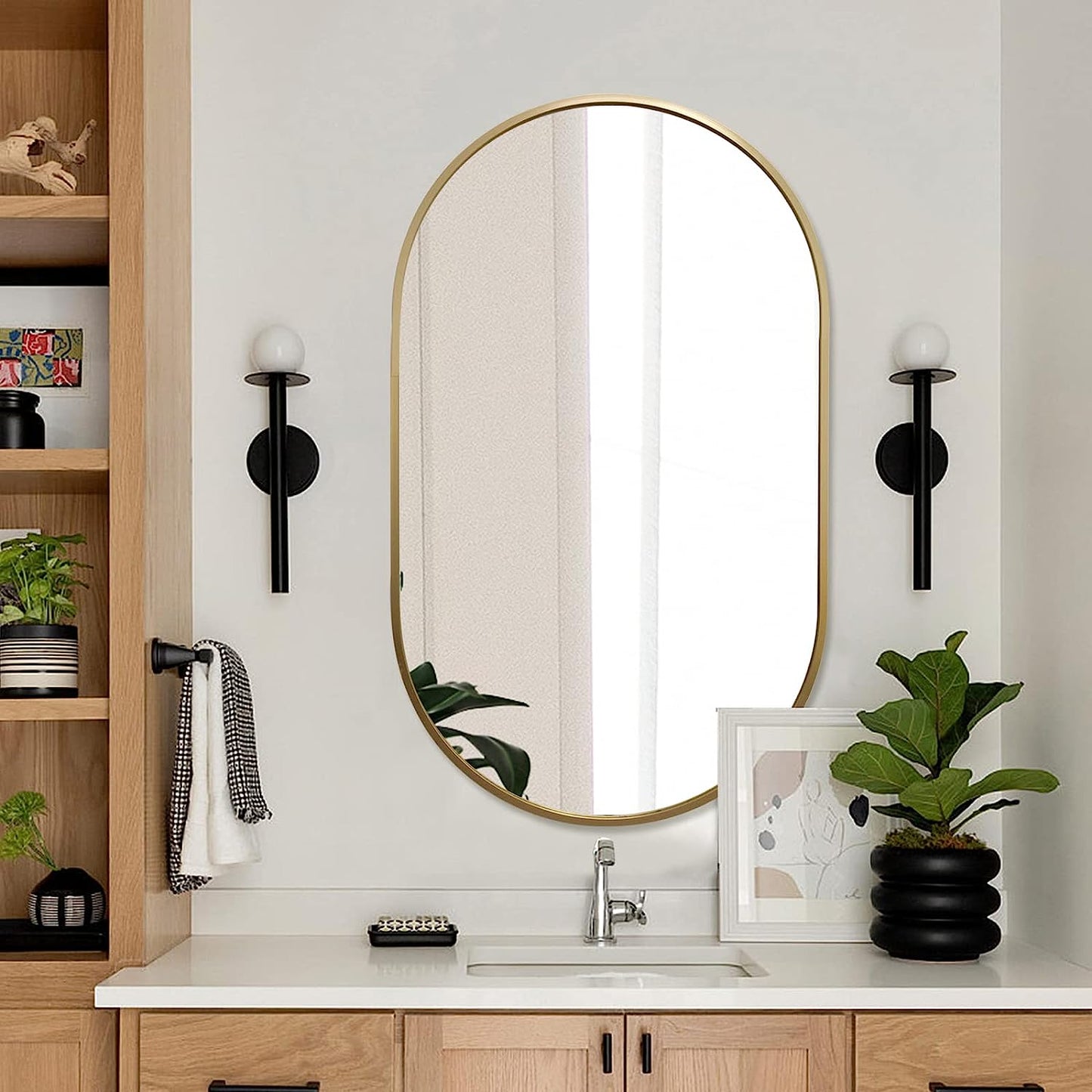 Gold Metal Oval Mirror - 20 x 33 Inch Classic Design