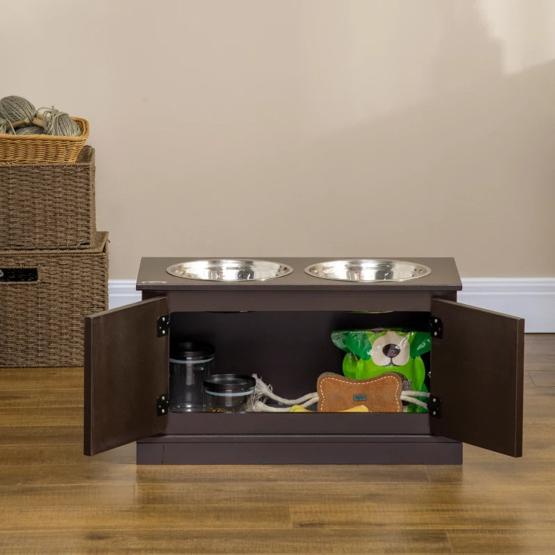 Elevated Dog Feeder with Storage and Stainless Steel Bowls - Large Dogs Coffee