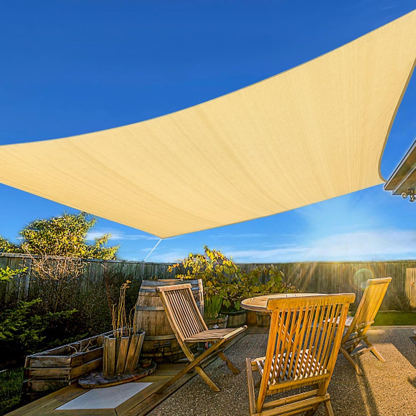 8x12ft Beige Sunshade Sail UV Block Outdoor Garden Shade Canvas