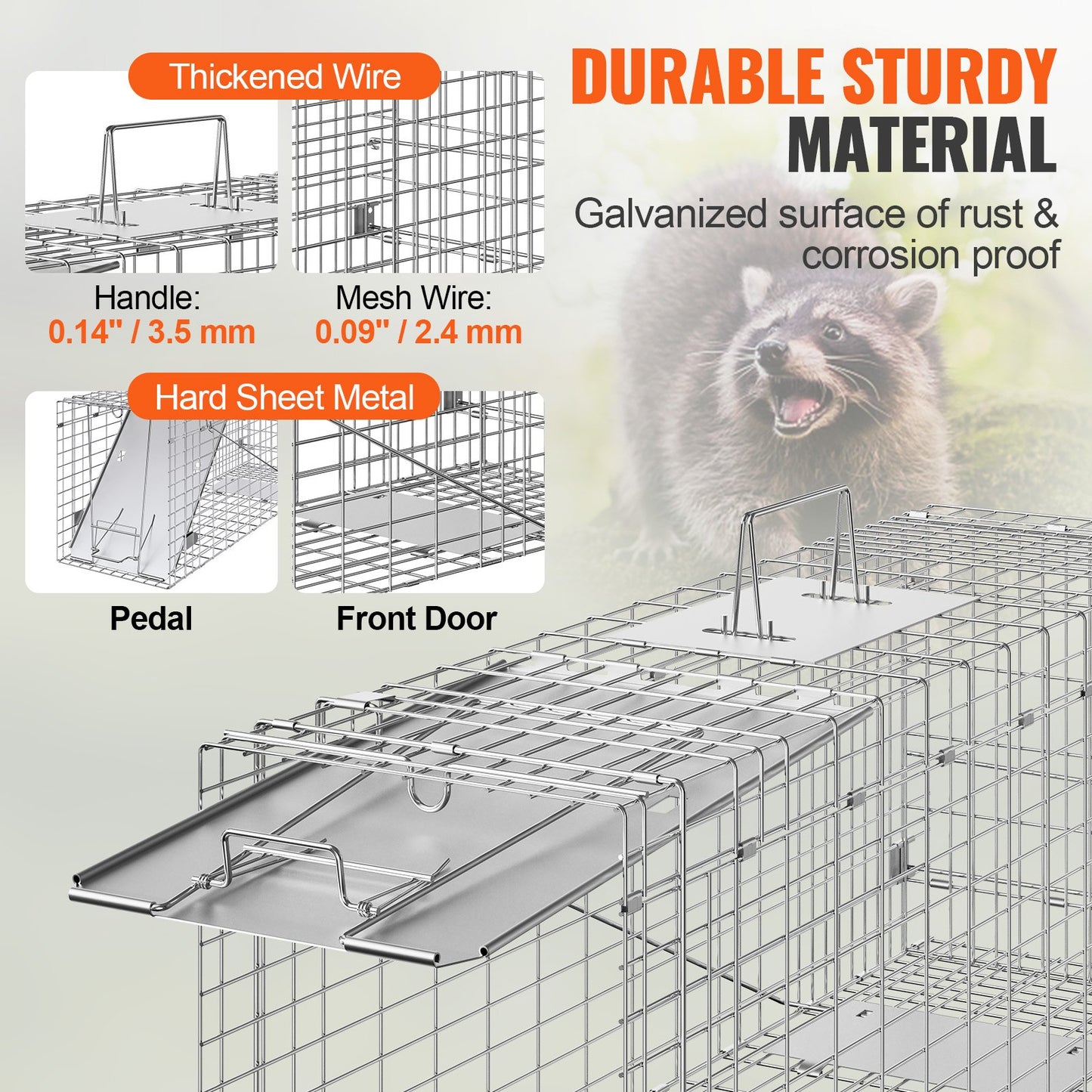 Humane Animal Cage Trap 31x10x12 Inches for Cats Raccoons Rabbits Squirrels