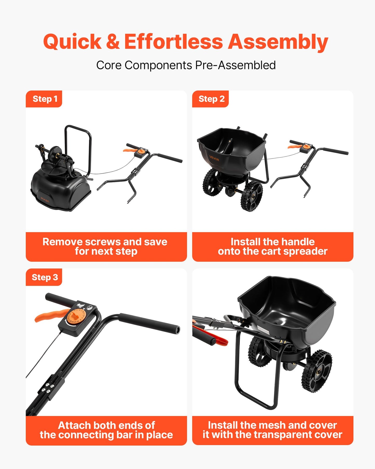 Garden Broadcast Spreader with 9.8 ft Width, 15 lbs Capacity, All-Terrain Tires