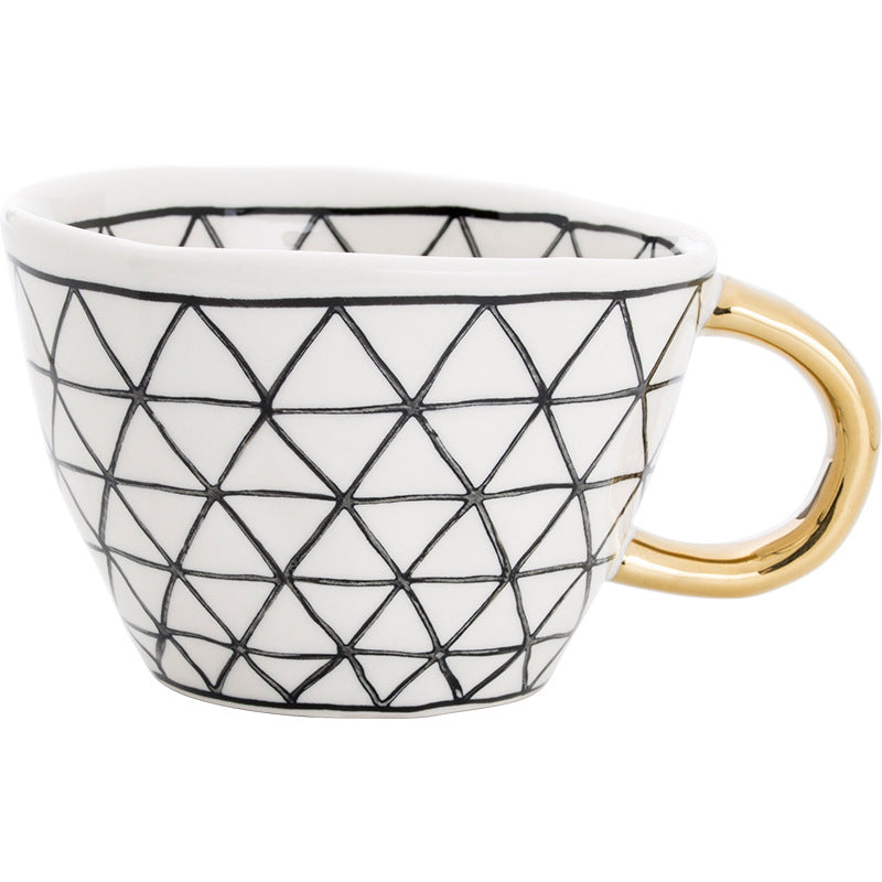 Large Capacity Ceramic Mug for Coffee Tea Water - Hand-Painted Irregular Design