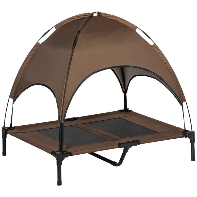 Portable Elevated Dog Bed with Canopy Shade - 36 Inch, Coffee
