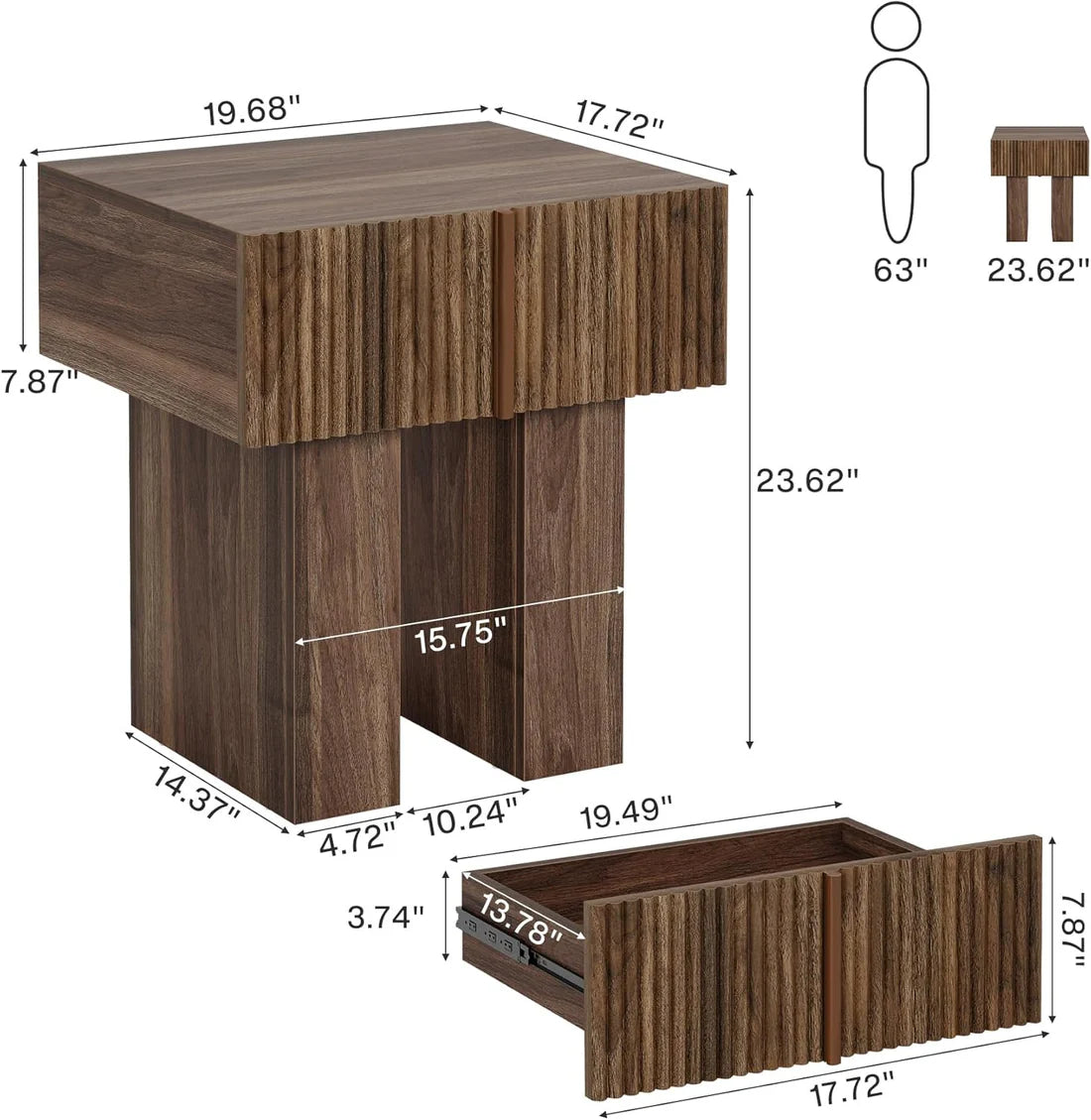 Rustic Brown Bedside Table - Stylish Nightstand with Storage