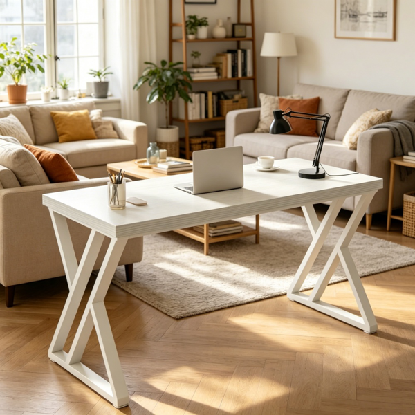 Industrial Writing Desk with Rustic Wood Top and Z-Shaped Legs