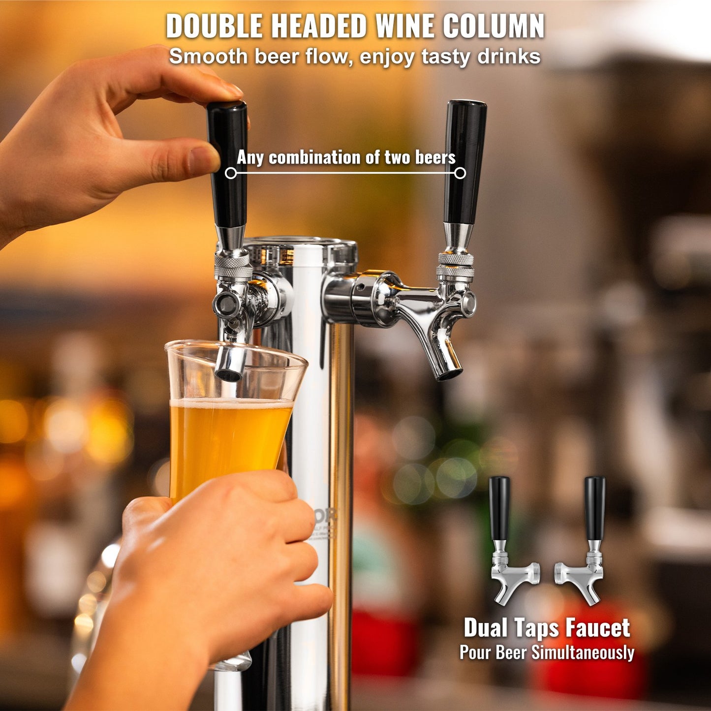 Stainless Steel Dual Tap Draft Beer Tower Dispenser Kit