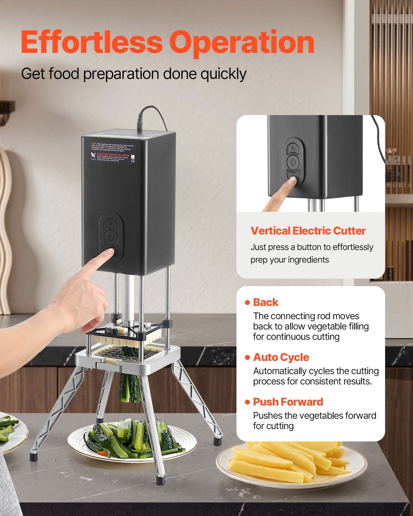 Electric French Fry Cutter Stainless Steel Vegetable Chopper with 2 Blades