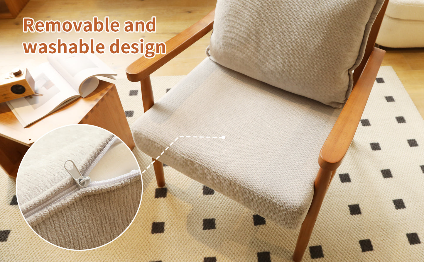 Cozy Grey Accent Chair with Solid Wood Frame - Comfy Armchair