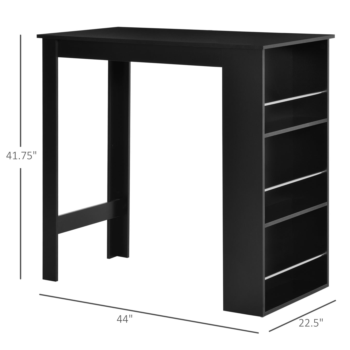 Counter Height Bar Table with 3 Storage Shelves - Black
