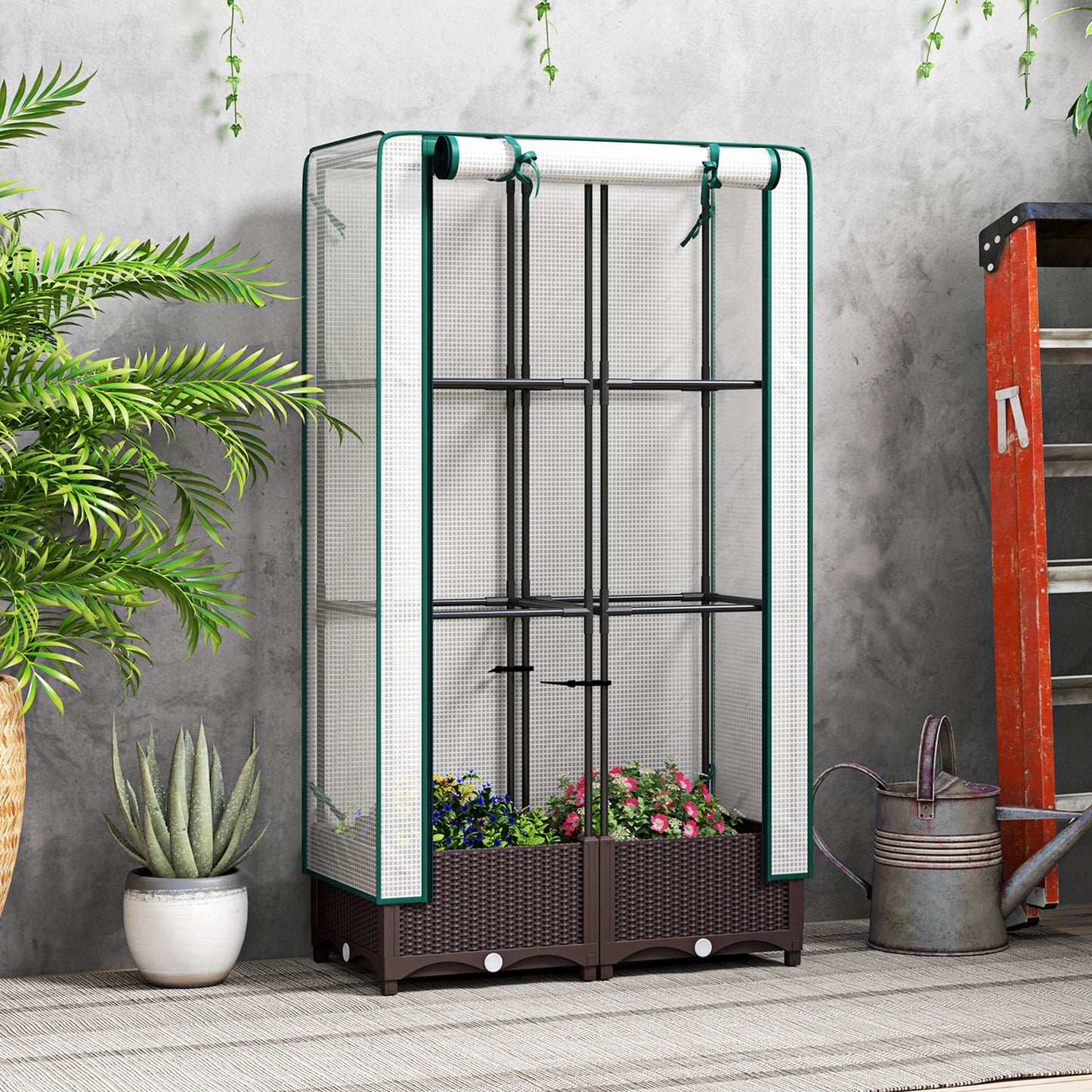 Outdoor Garden Bed with Trellis and Cover - 31.5 x 15.7 x 48.8 Inches, Brown