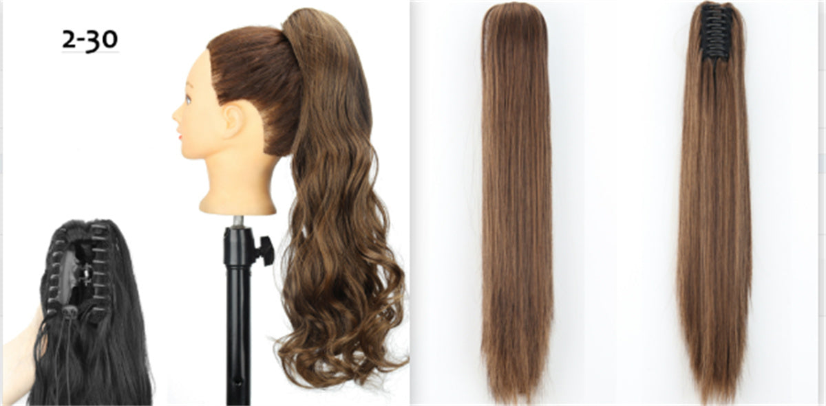 Long Straight Synthetic Wig with Ponytail Claw Clip - Chemical Fiber Hair Extension