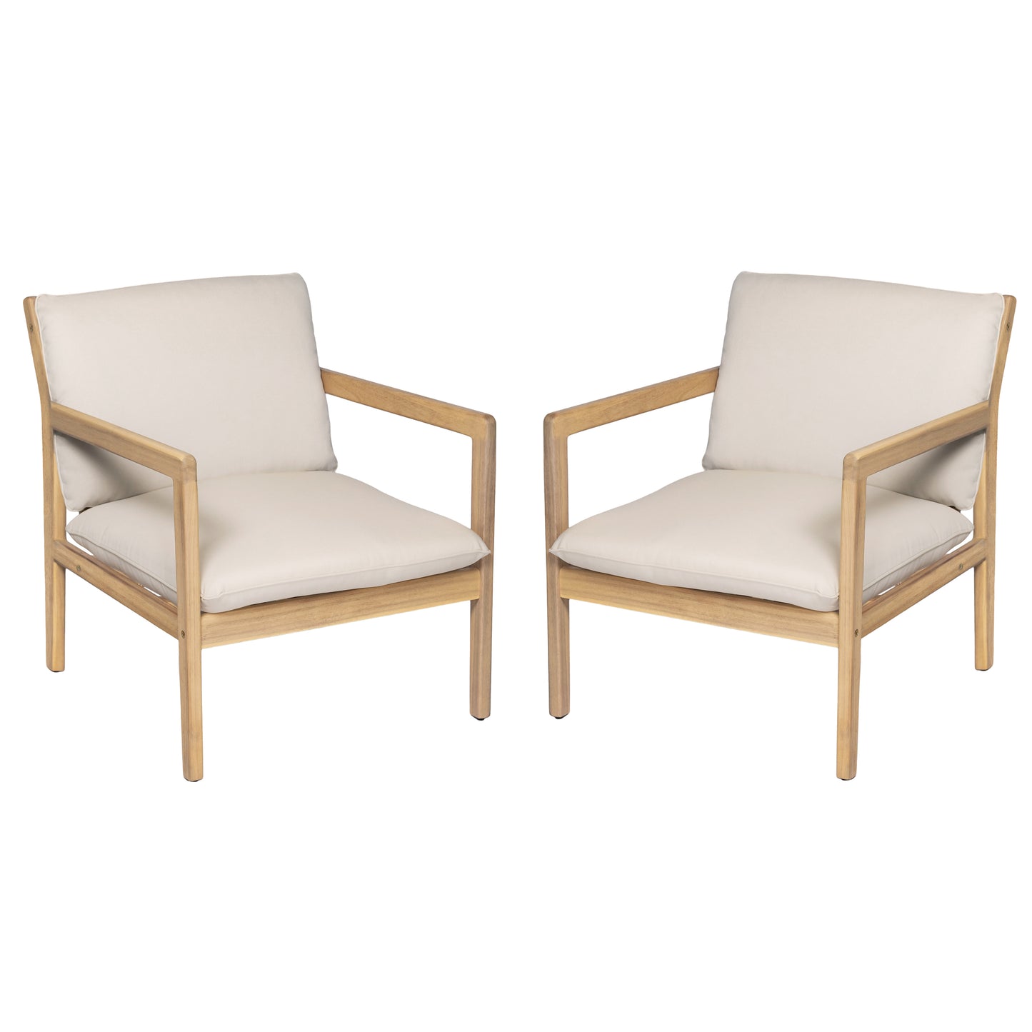 Outdoor Acacia Wood Armchair, Set Of 2, Patio Club Chair With