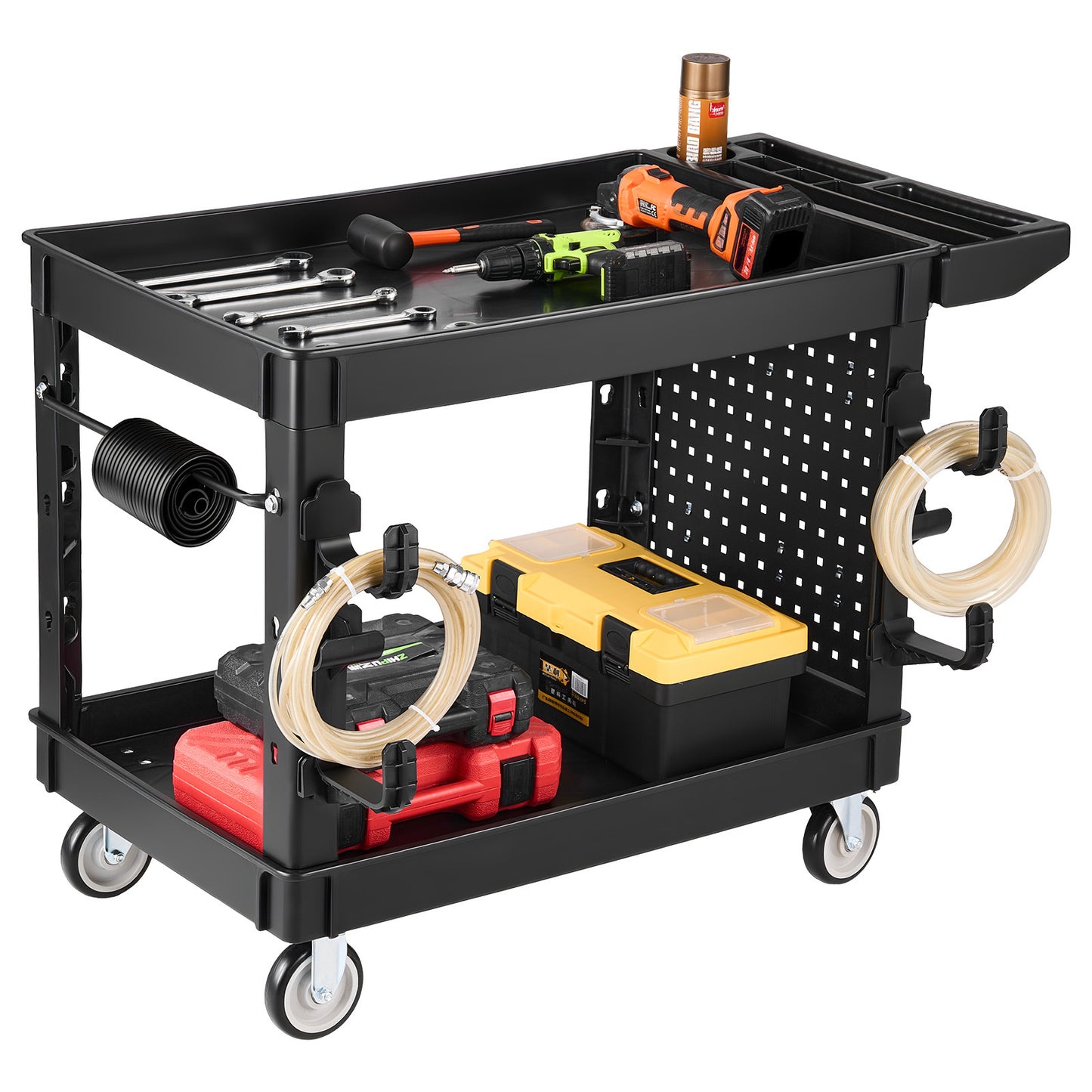 Heavy Duty Utility Cart 550 Lb Capacity with 2 Tiers and Swivel & Fixed Wheels