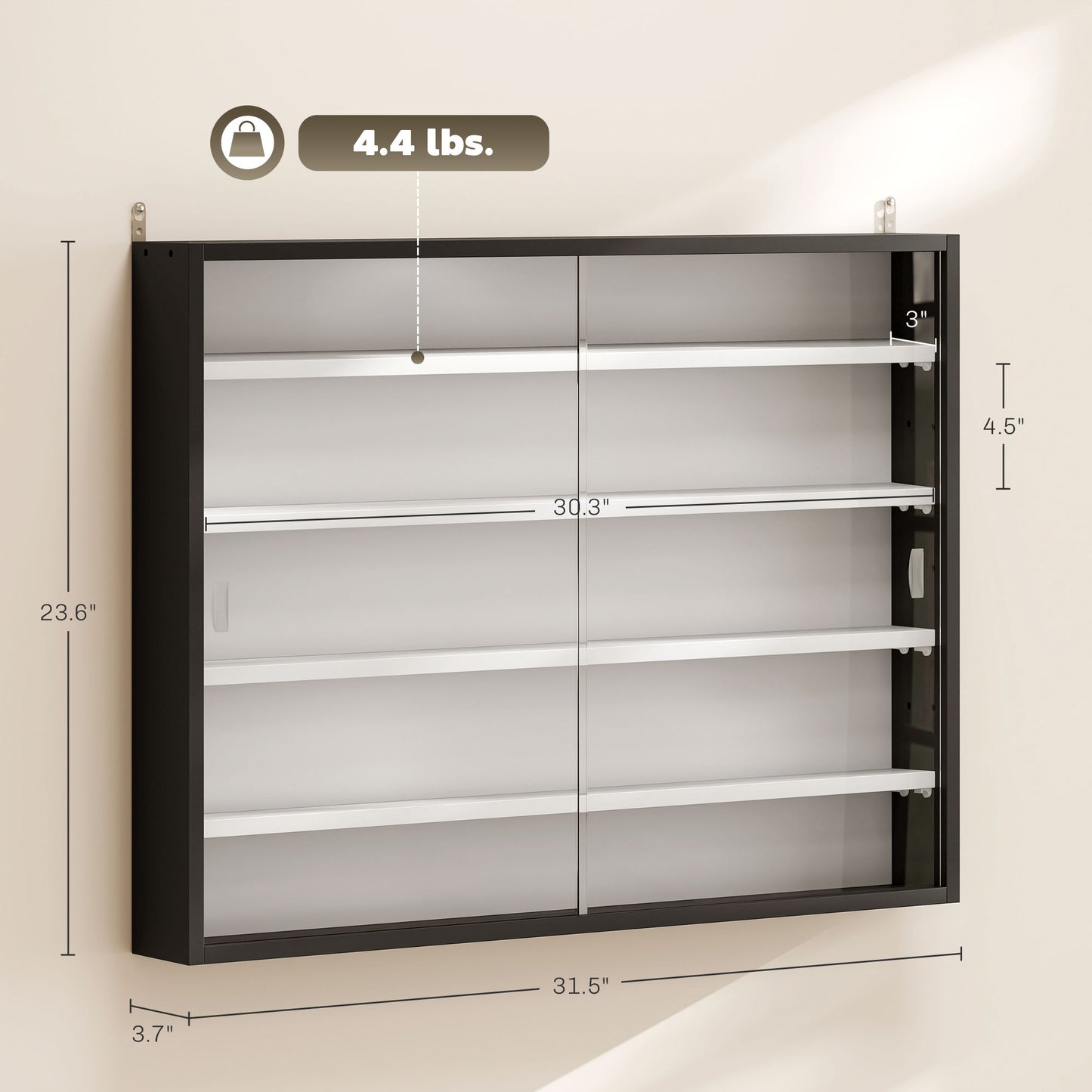 5-Tier Wall-Mounted Display Cabinet with Glass Doors - Black