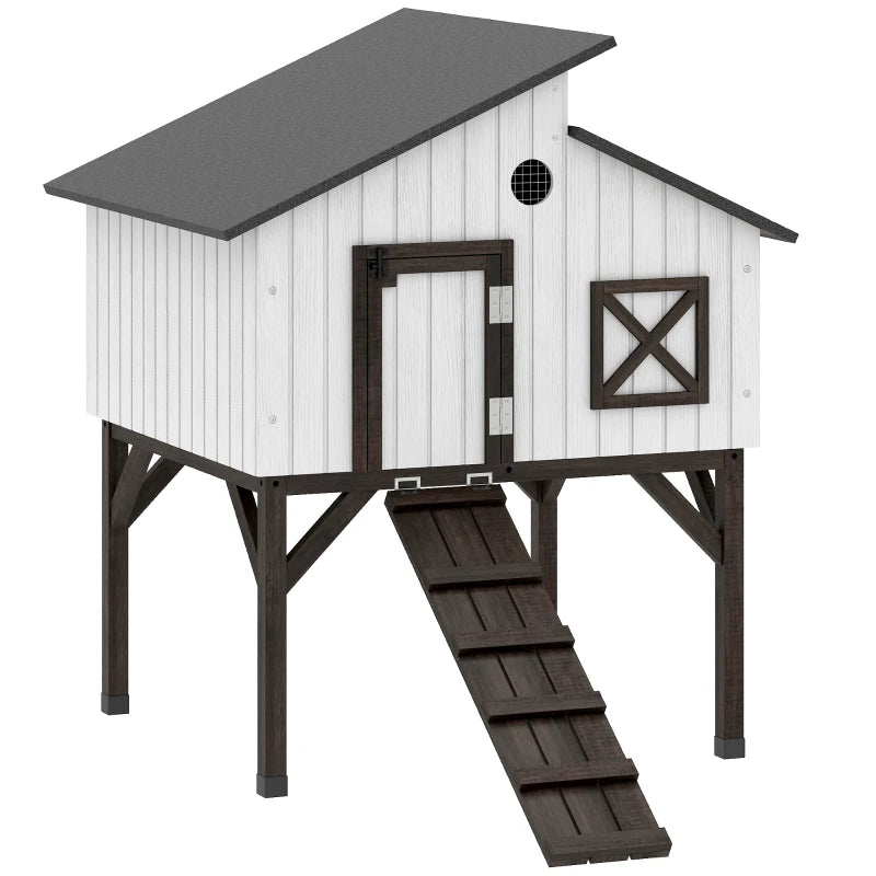 Elevated Chicken Coop with Nesting Box and Ramp - Weatherproof Bird House