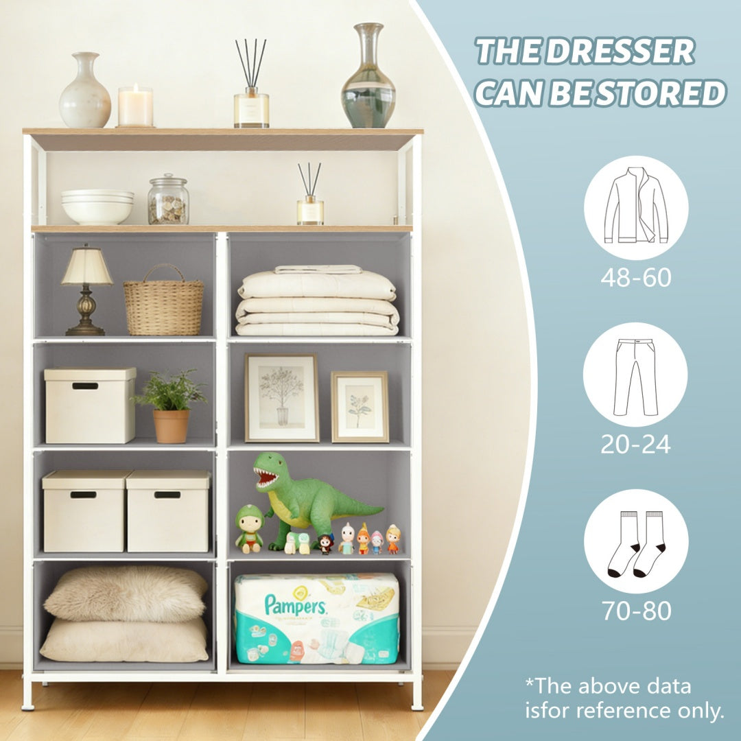 Light Grey Wooden Storage Unit with 8 Shelves and Drawers