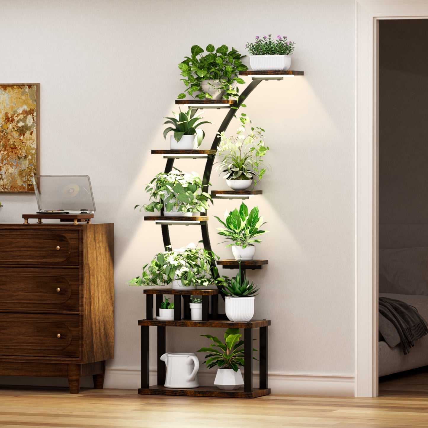 Plant Stand Indoor 9-Tiered , 63.6 Tall With 5 Grow Lights,