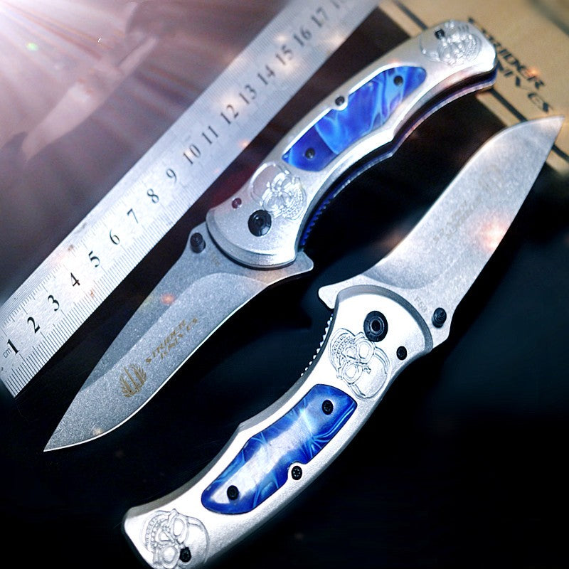 Portable Folding Knife with Springless Blade for Self-Defense & Household Use - Royal Blue
