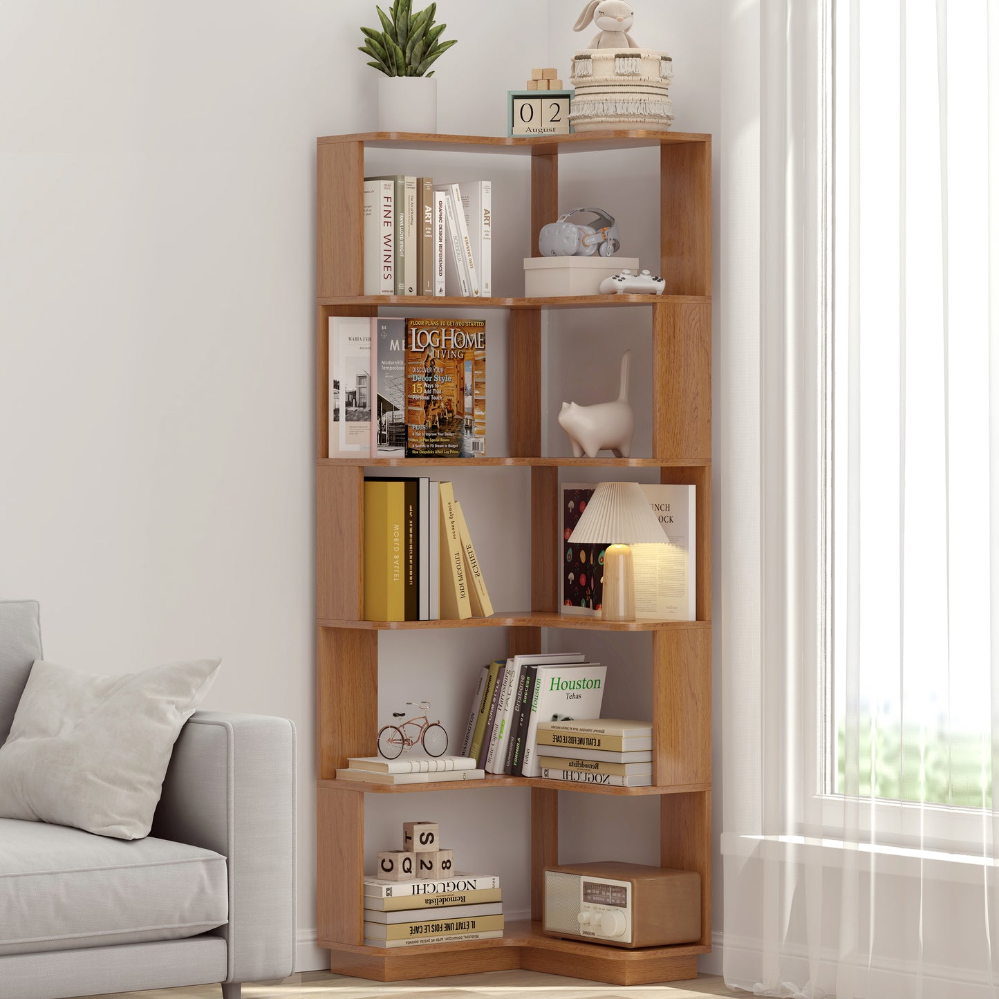 6 Tier Freestanding L-Shaped Corner Bookshelf For Living Room,