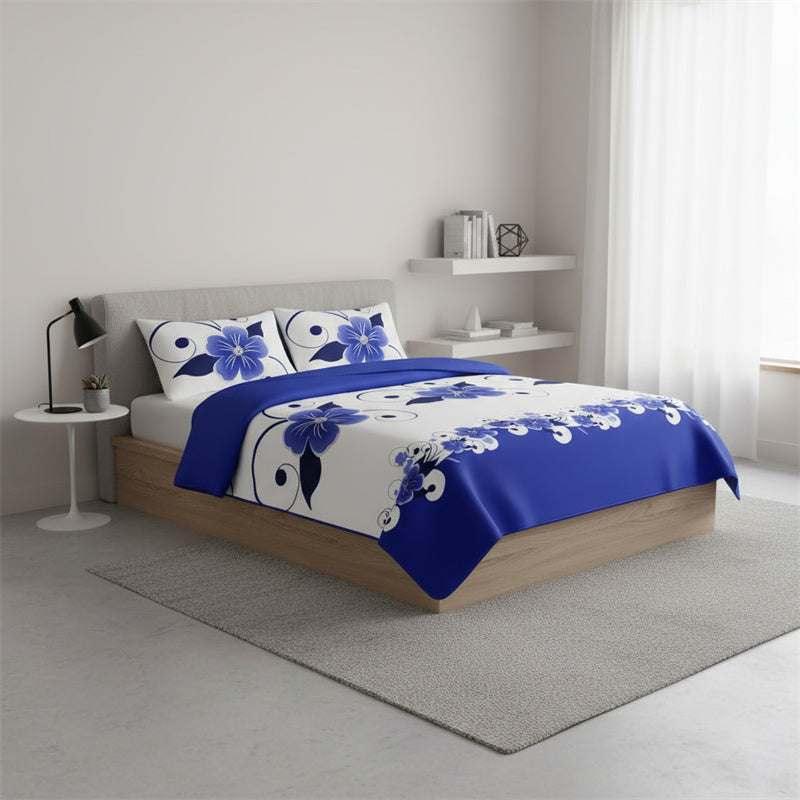 Blue & White Floral Duvet Cover Set - Heavyweight Microfiber