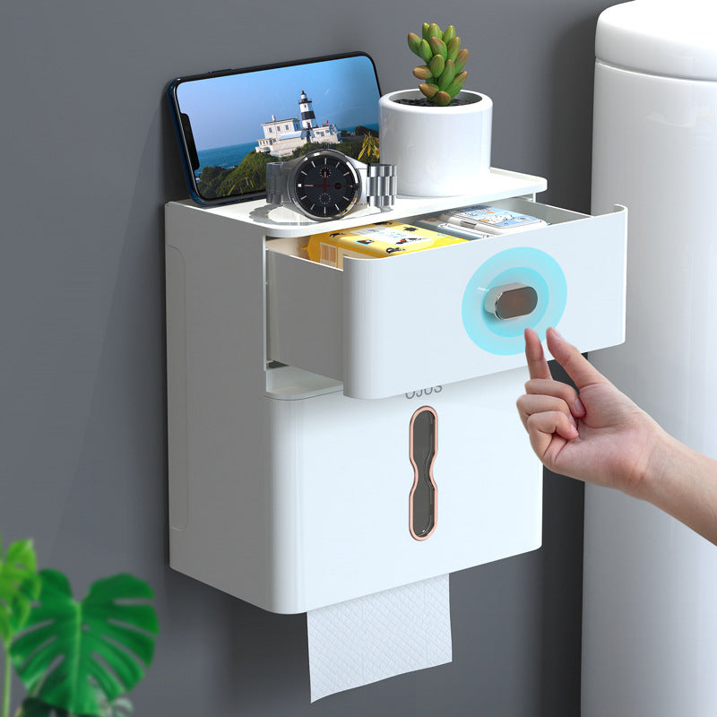 Wall-Mounted Waterproof Double-Layer Toilet Tissue Storage Box