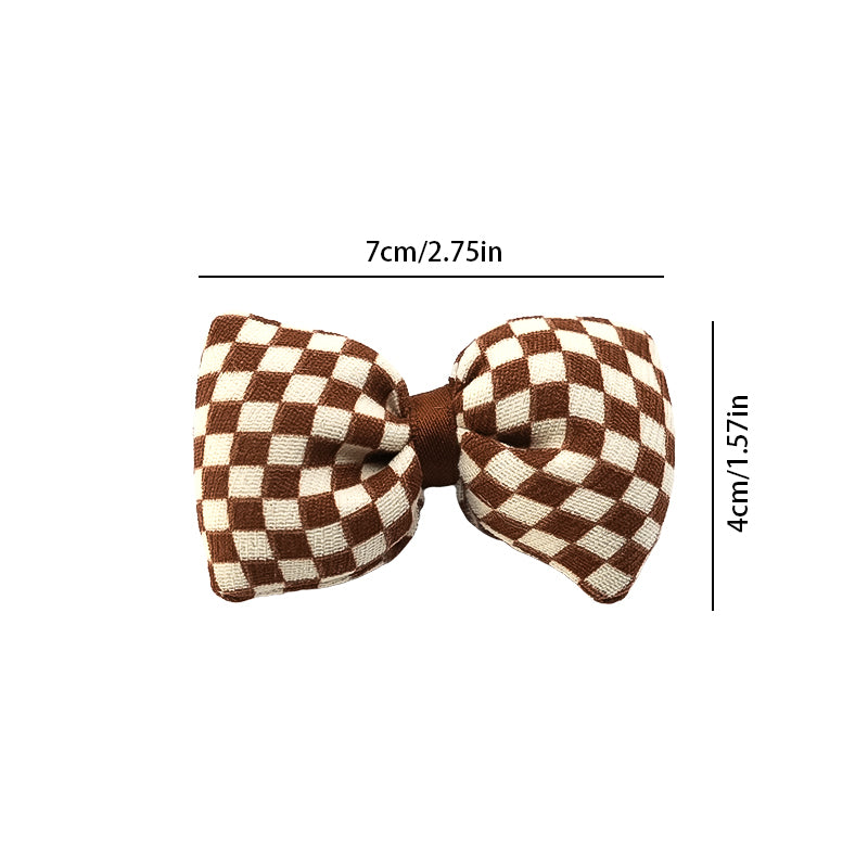 Plaid Bow Hair Clips - Coffee Color