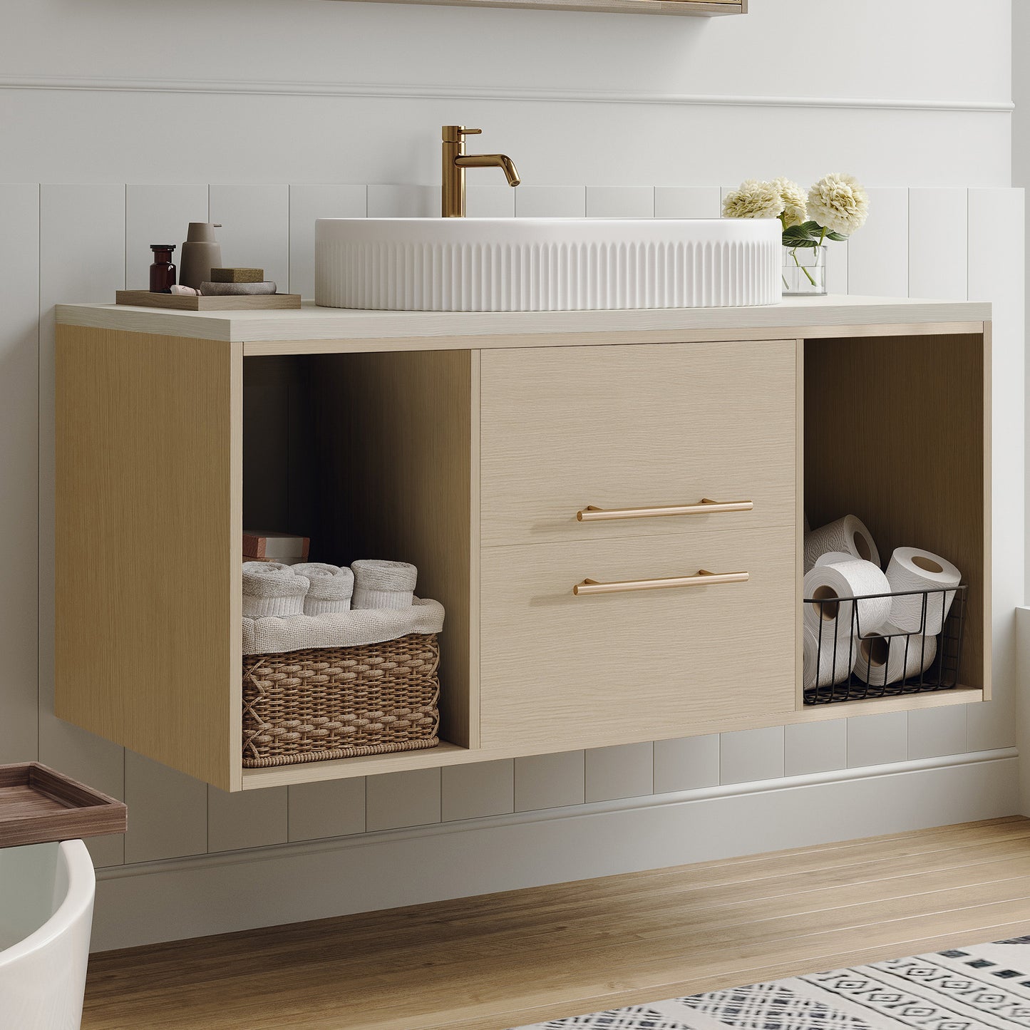 39.3" Wall-Mounted Bathroom Vanity with Oval Ceramic Sink