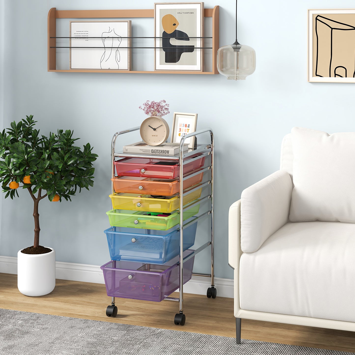 6-Drawer Rolling Storage Cart Organizer - Transparent Multicolor