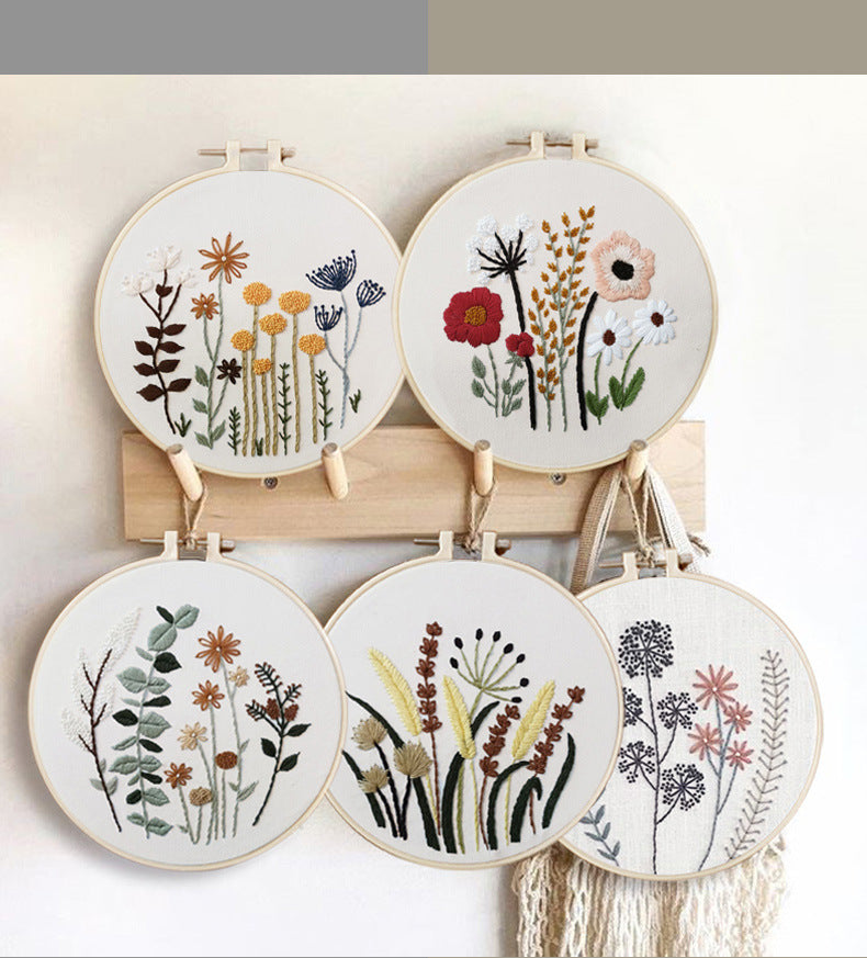 Embroidery Kit with Frame - Dainty Floral Cross-Stitch Set 30x30cm