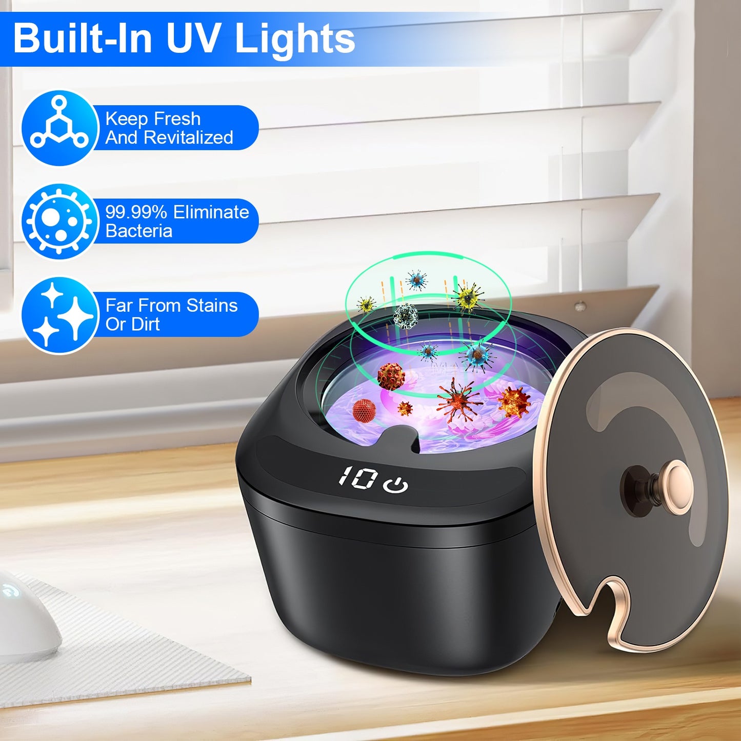 Ultrasonic Retainer Cleaner with UV Light 45kHz, 230ML Capacity, 3 Modes