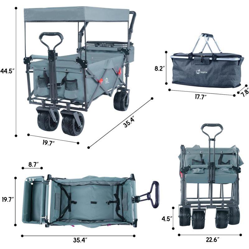140L Foldable All-Terrain Utility Wagon with Removable Canopy, Brakes & Ice Pack