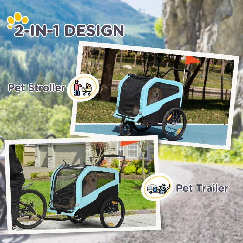 2-in-1 Pet Bike Trailer and Stroller for Large Dogs - Blue