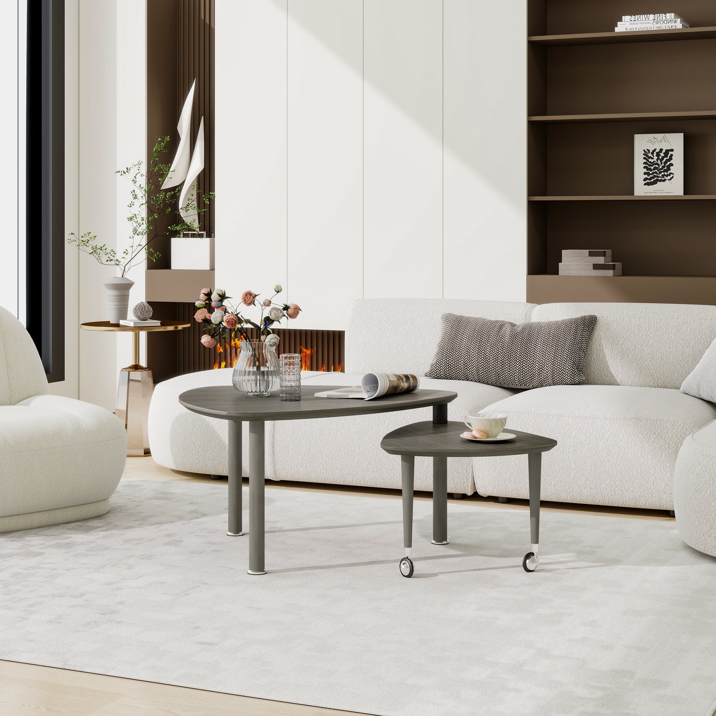 360 Degree Rotatable Modern Coffee Table For Living Room, Solid Wood