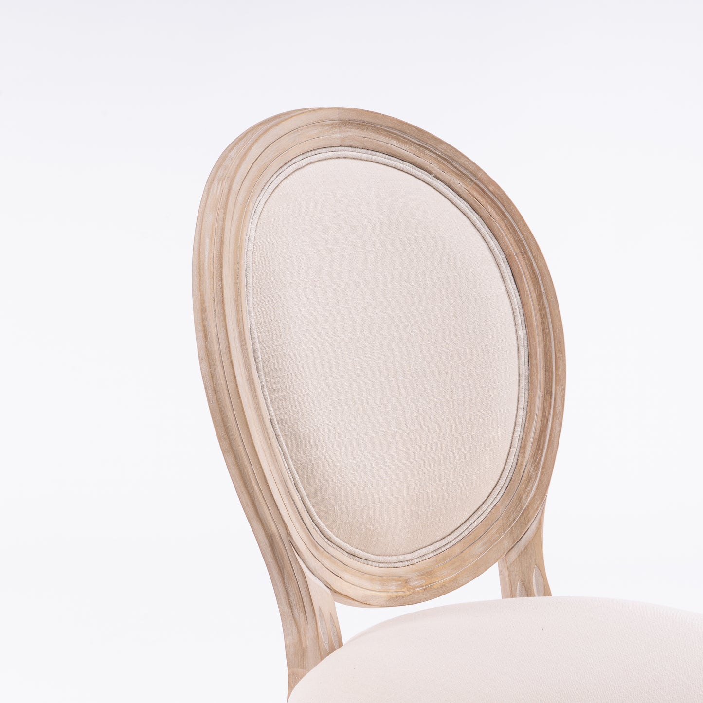 Beige French Style Solid Wood Frame Oval Back Dining Chairs - Set of 2