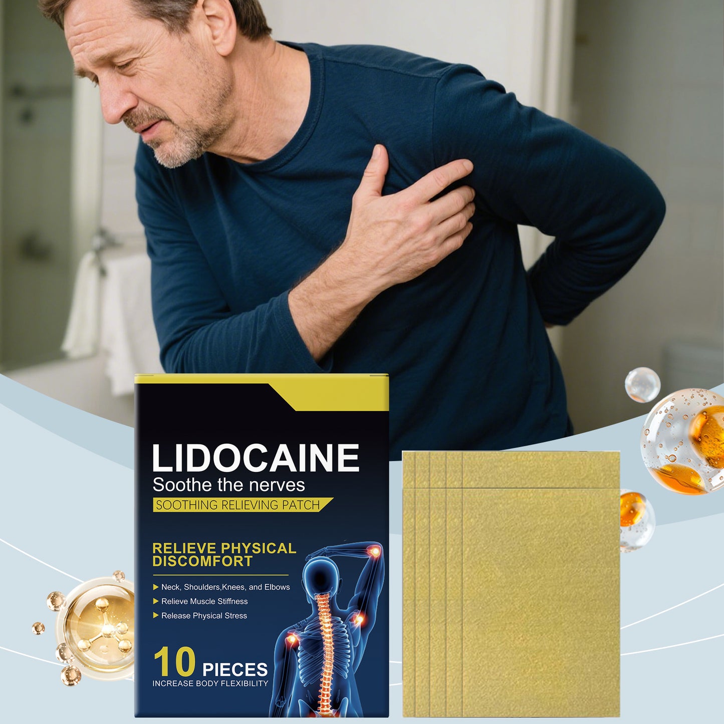 Muscle Relaxing Pain Relief Patch - 10 Pieces, Lidocaine & Vitamin E
