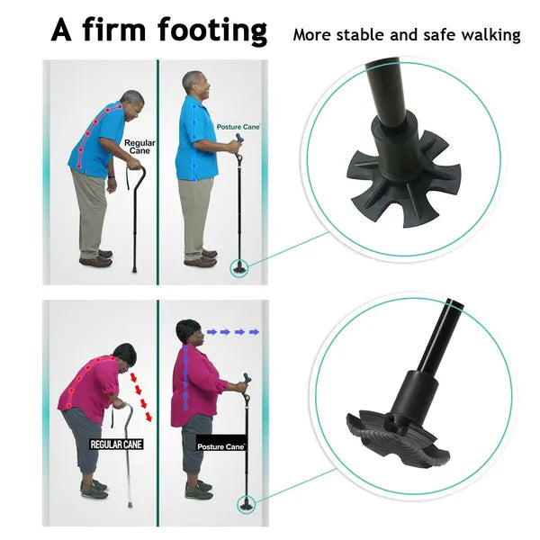 Adjustable Height Posture Cane - Ergonomic Walking Stick