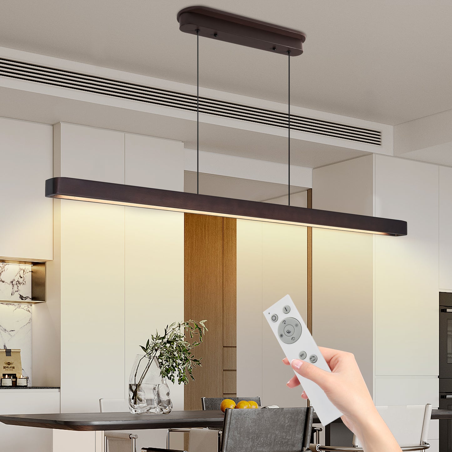 51-Inch Walnut Modern LED Pendant Light - Adjustable Hanging Fixture