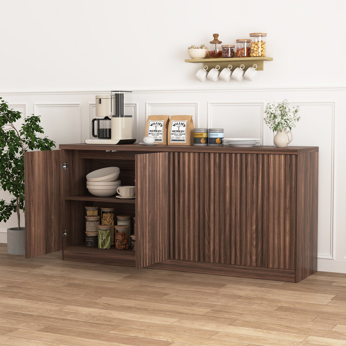 Buffet Cabinet with Storage - 62.6" Wooden Sideboard in Walnut