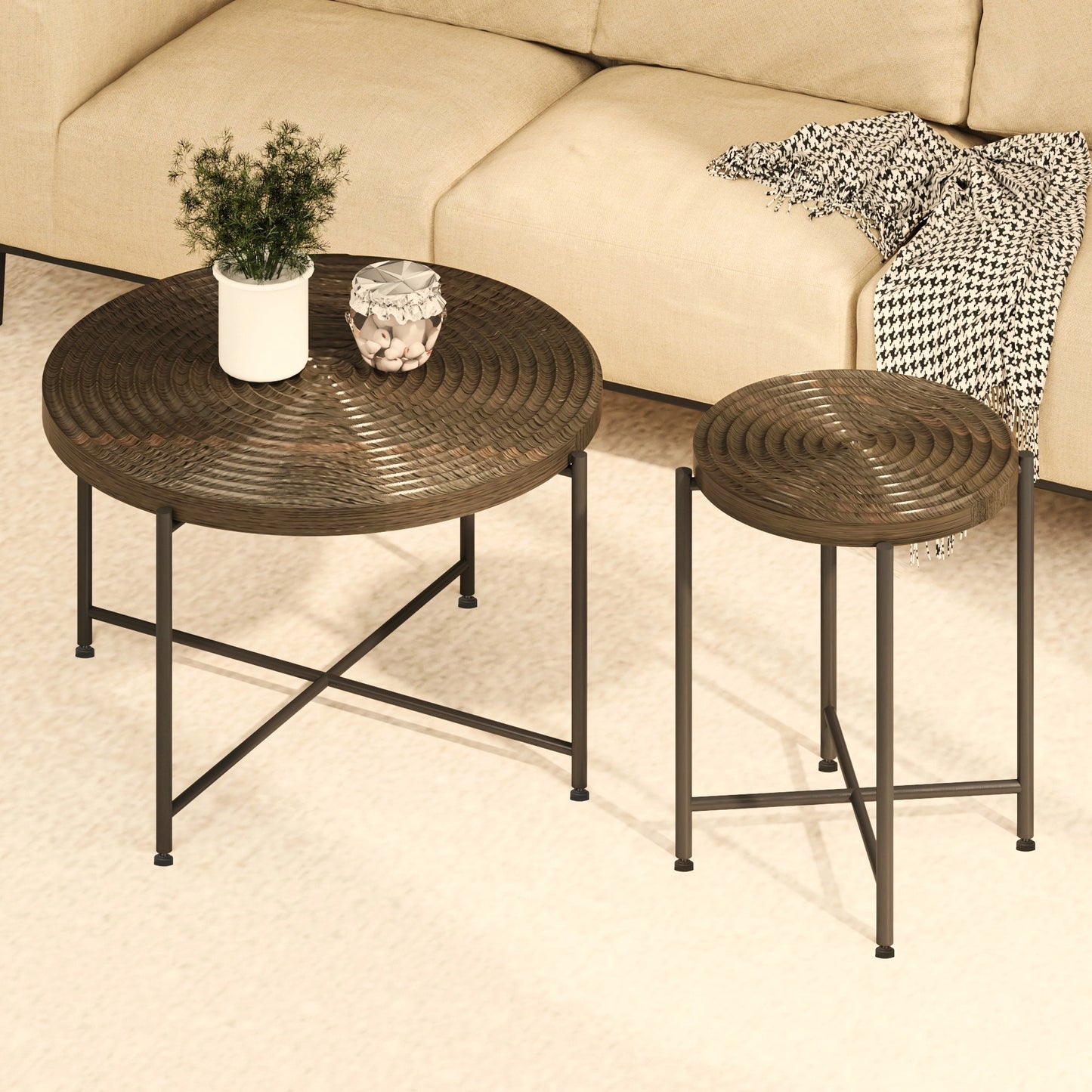 2-Piece Coffee And End Table Set -Waterproof MDF With PVC Cover,