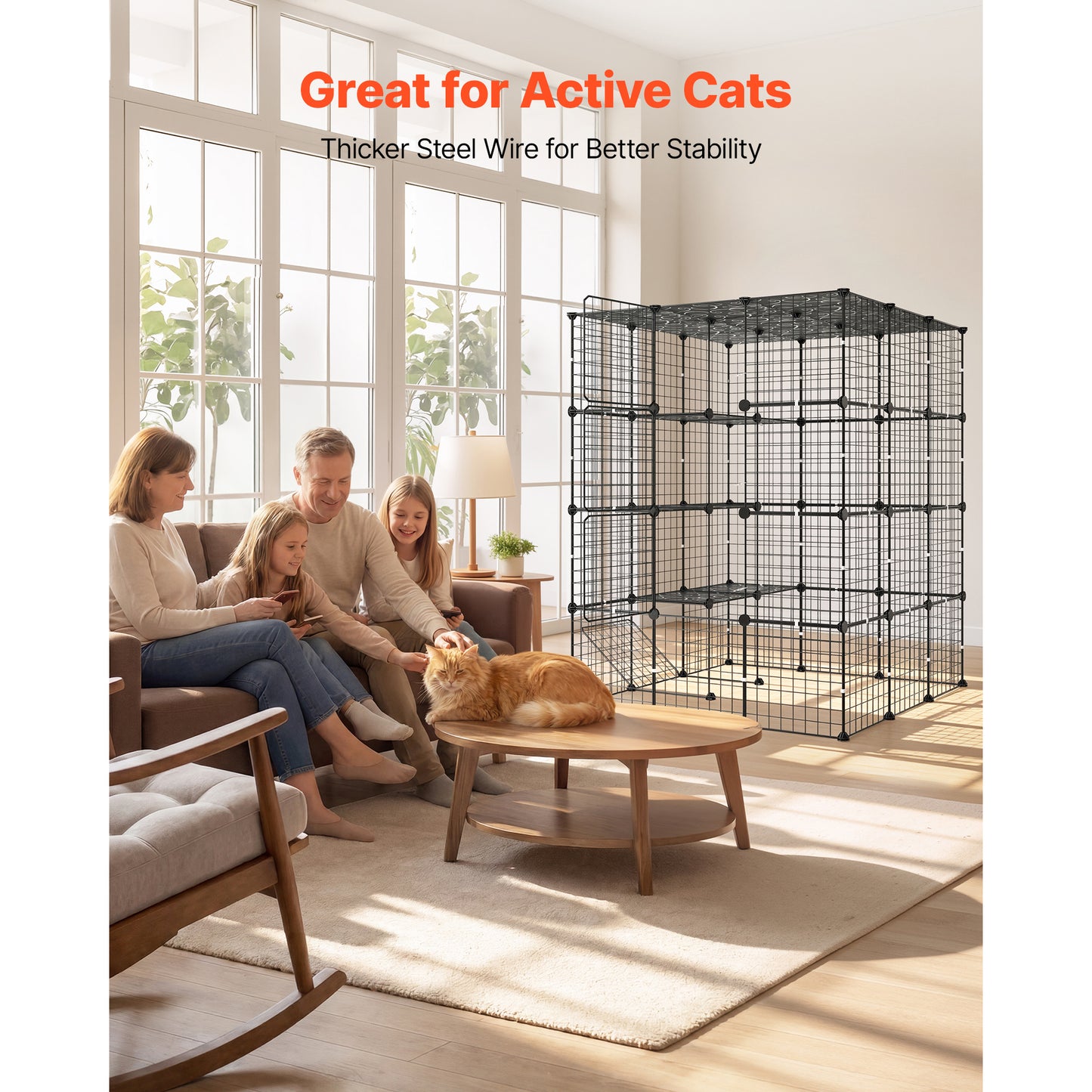 4-Tier Indoor Cat Playpen Enclosure with 4 Doors - Large Exercise Cage for 2-3 Cats